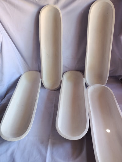Bulk Long Skinny Wooden Candle Dough Bowls- white set of 5. Centerpiece Home Decor Bowls. Diy Candle Making Kit. 21" Wood Bowls.