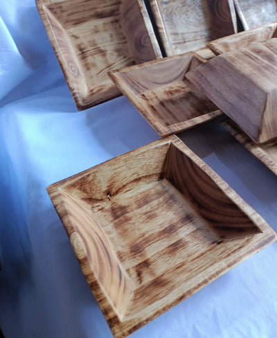 CLEARANCE SALE Bulk Offer Handmade 7" Square  wooden Dough Bowls Set of 10 Candle Fill wax bowls Modern Farmhouse Decor Display Gift Bowls