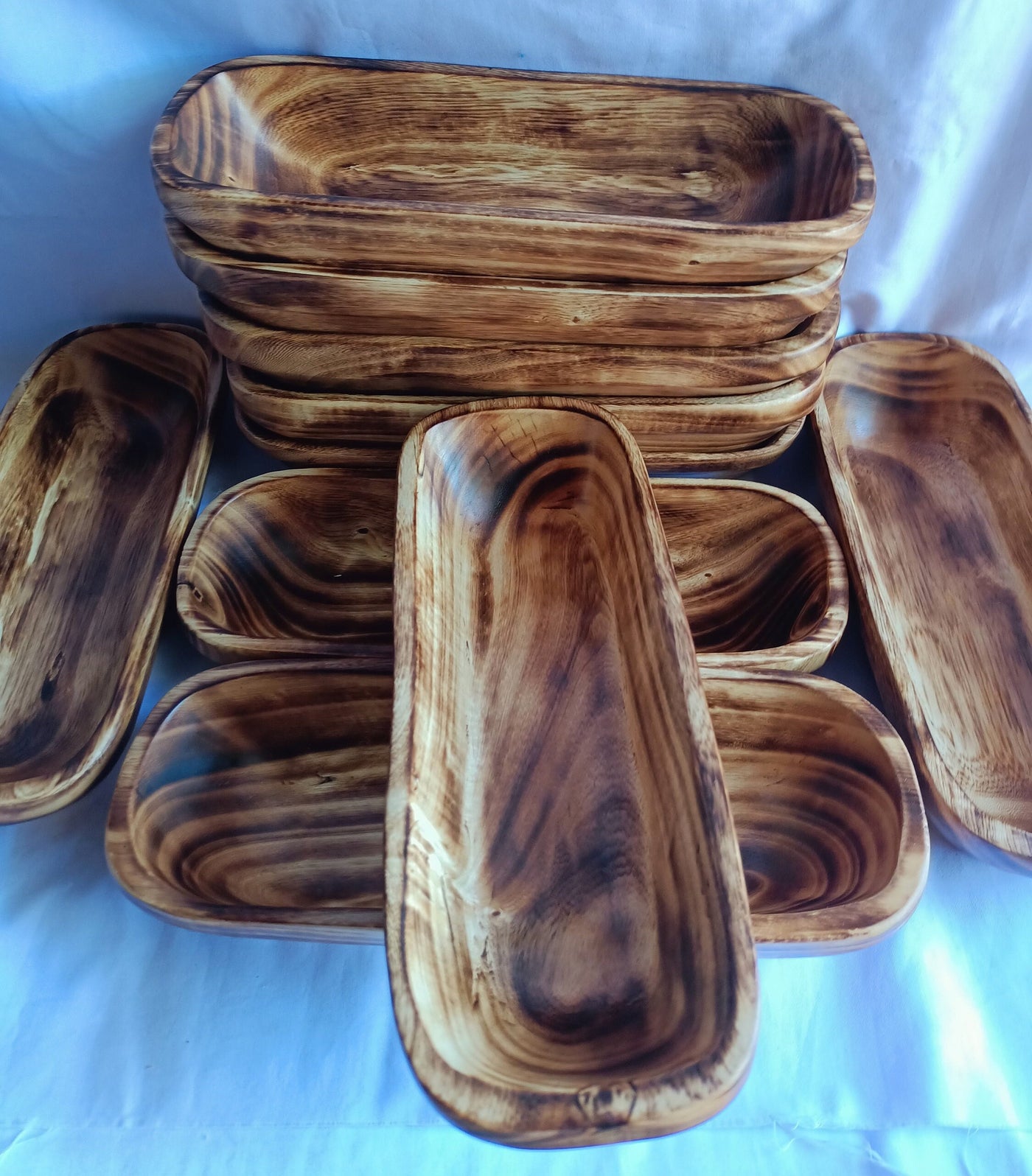 Wholesale Supply! Beautiful Candle Ready 3 Wick Dough Bowls Qty 7. Hand Carved 11×4×2.2" wood Bowl. Rustic Farm House Home Decor.DIY Candle