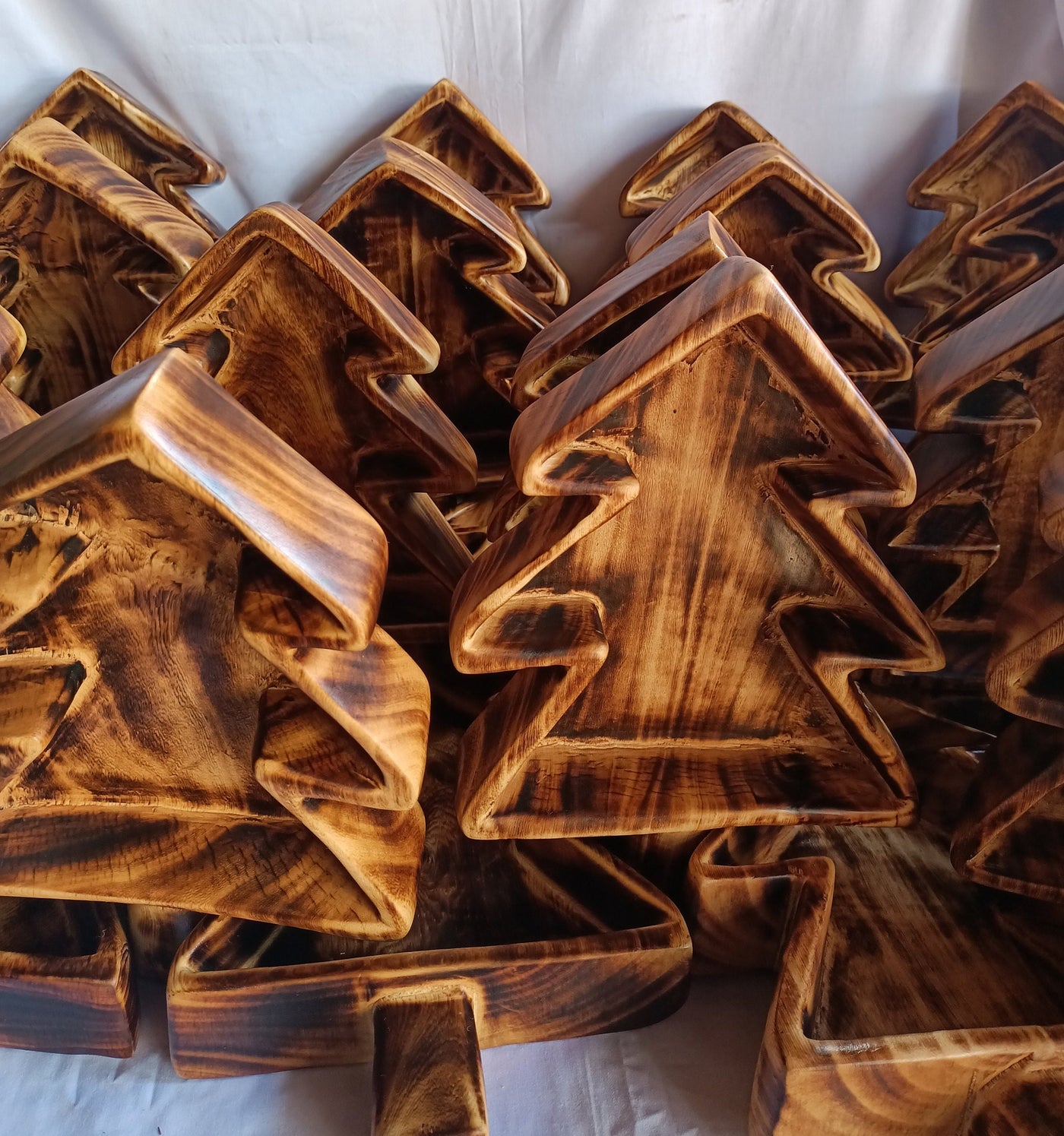 Bulk Sale!Medium Christmas Tree-Natural stained wood 10"long 1.5"Ht Hand carved Dough Bowls set of 5.DIY Candle making kit Decor season Bowl