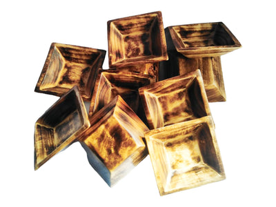 Mini Handcrafted Wooden square Dough Bowl for Candle Making,Rustic Wood Candle Bowl, Artisan Candle Pour Bowl Qty 11,Christmas Gift vessels
