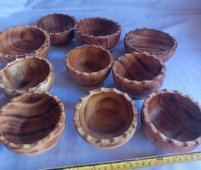 ONSALE: Wholesale  set of 10 saw-toothed Dough Bowls. 4" Diameter Wooden wax Bowls Serrations tops. DIY Candle Wax Kit.Christmas Gift items.