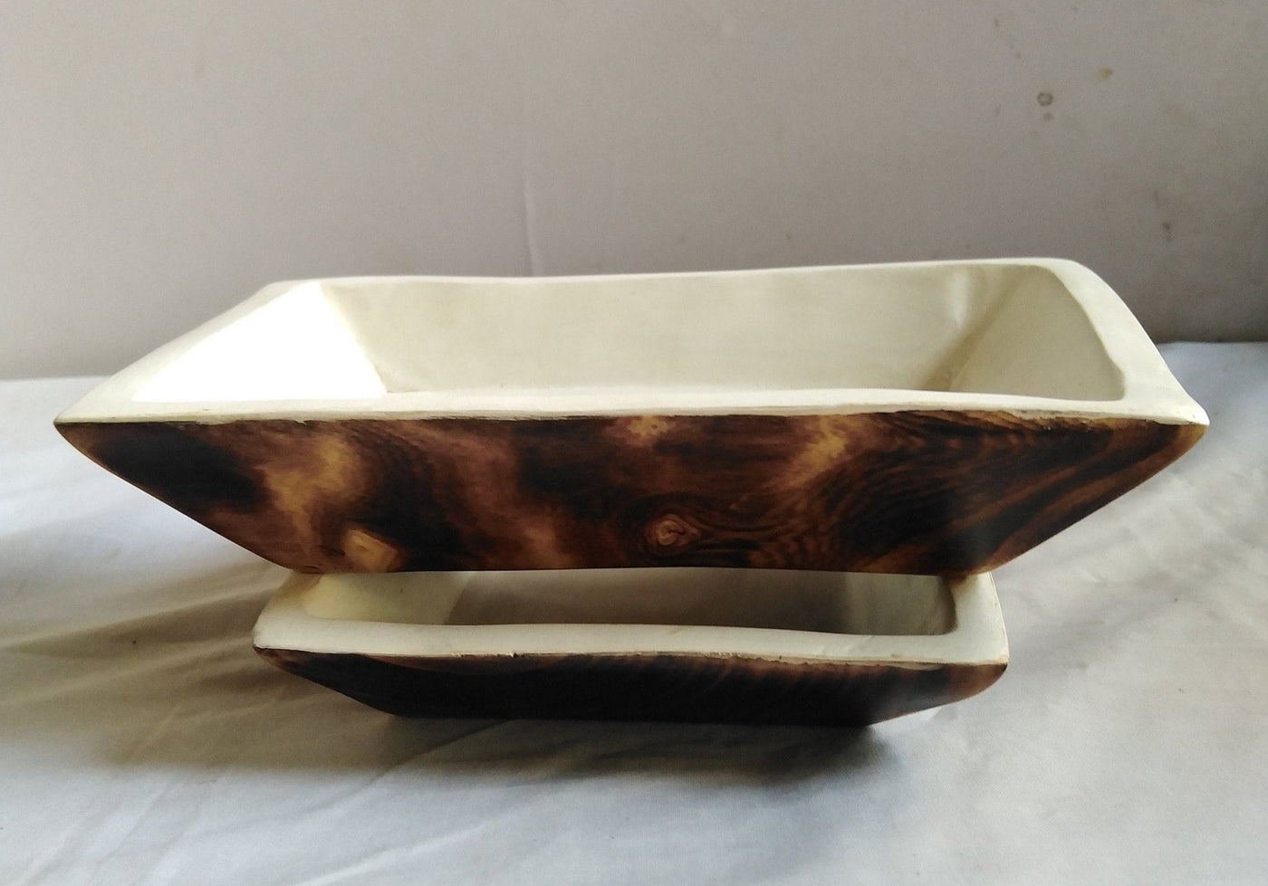 ONSALE.WHOLESALE. Handcarved Wooden Candle Dough Bowls Set of 8 Stained wood  Bowls-white Paint Inside. Unique Decor Display Bowls Bulk .