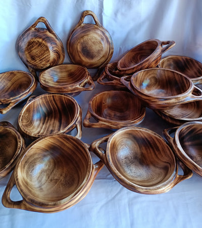 New .Double Handle Handmade wooden Ringed Rounded Dough Bowls set of 6.Farmhouse Decor stackable Customized Bowls.Free shipping worldwide.