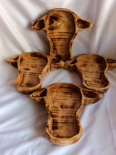 Wholesale Availability:Handcrafted Cow Head Dough Bowls set of 4 Handcarved Hornless Decor Display Event Bowls.Farmhouse.Cow head wall Decor