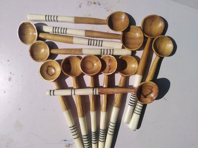 Wholesale Olive wood and cow white borne Soup Spoons set of 10. Mothers Gift