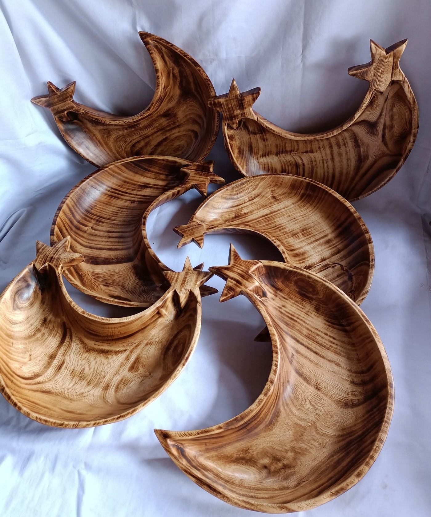 ONSALE.Wholesale Supply Qty 5 Mixed one & two Star Crescent Moon Dough bowls.Handmade  wooden Decor Bowls.Farmhouse Gifts.Diy Wax Pour