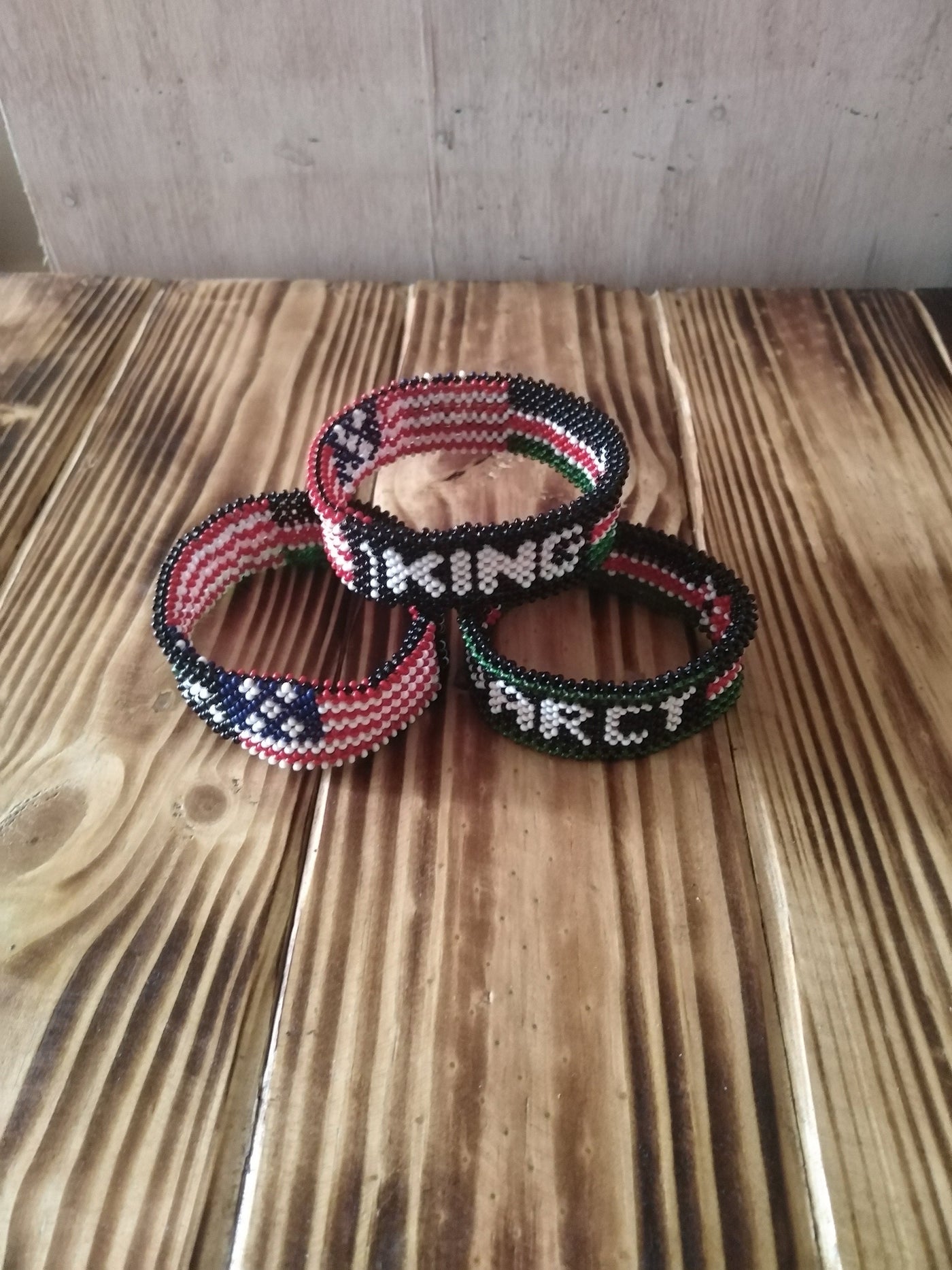 Wholesale United States Flag. Personalized Name Beaded Bracelet. Kenya/American Flag Colours. Handmade Patriotic Custom word Bracelet.
