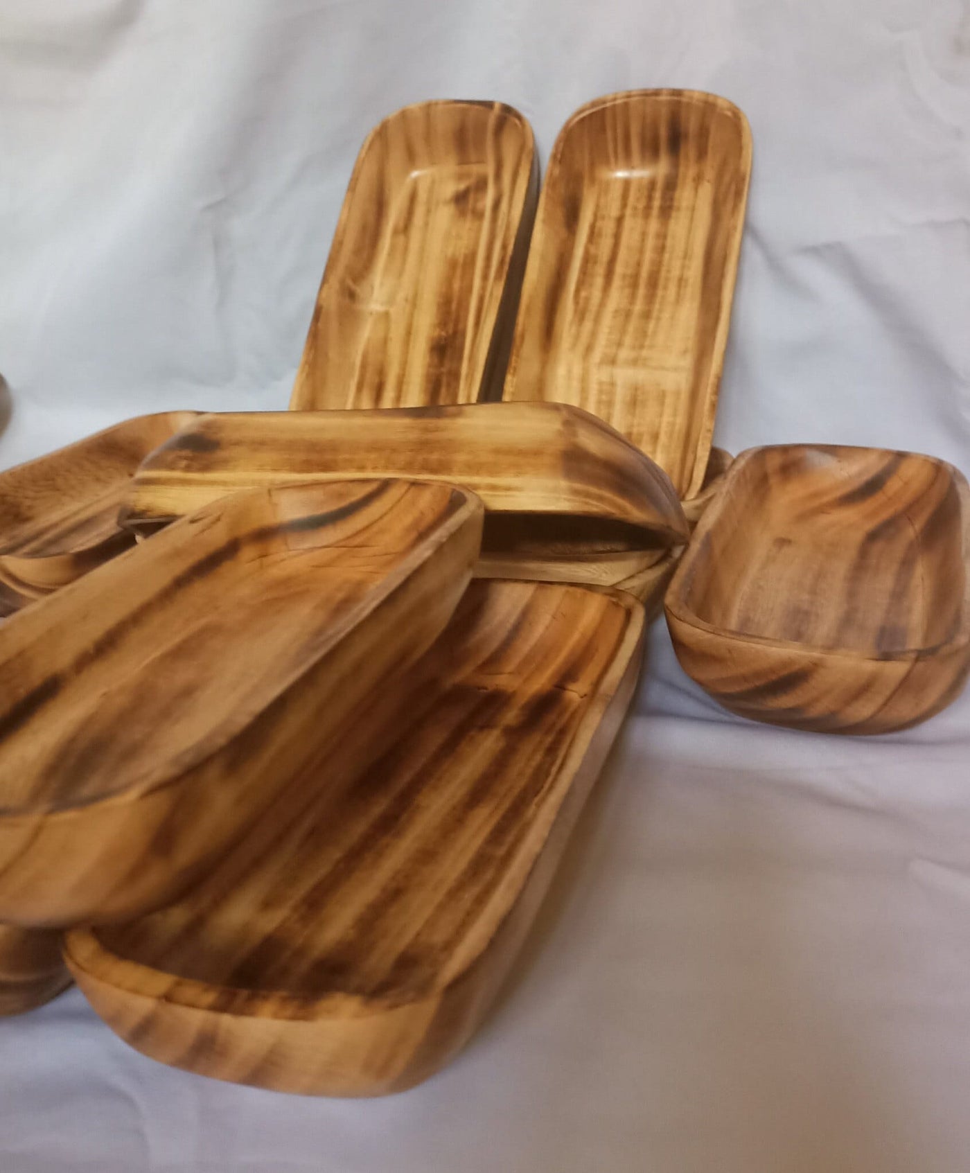 New Bowls Alert!Elegantly  Handcarved Square edged Oval Dough Bowls Set of 6.Wholesale 11" and 9" Long.Candle Pour Safe and Ready.Gift items