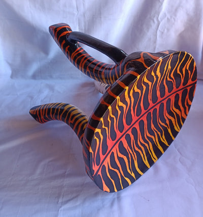 Beautiful Handmade Oval Wood enTiger Print 3 legged Stool with a handle. Modern Maasai Wildlife Themed Stool. Available in Bulk. Neo Senufo.