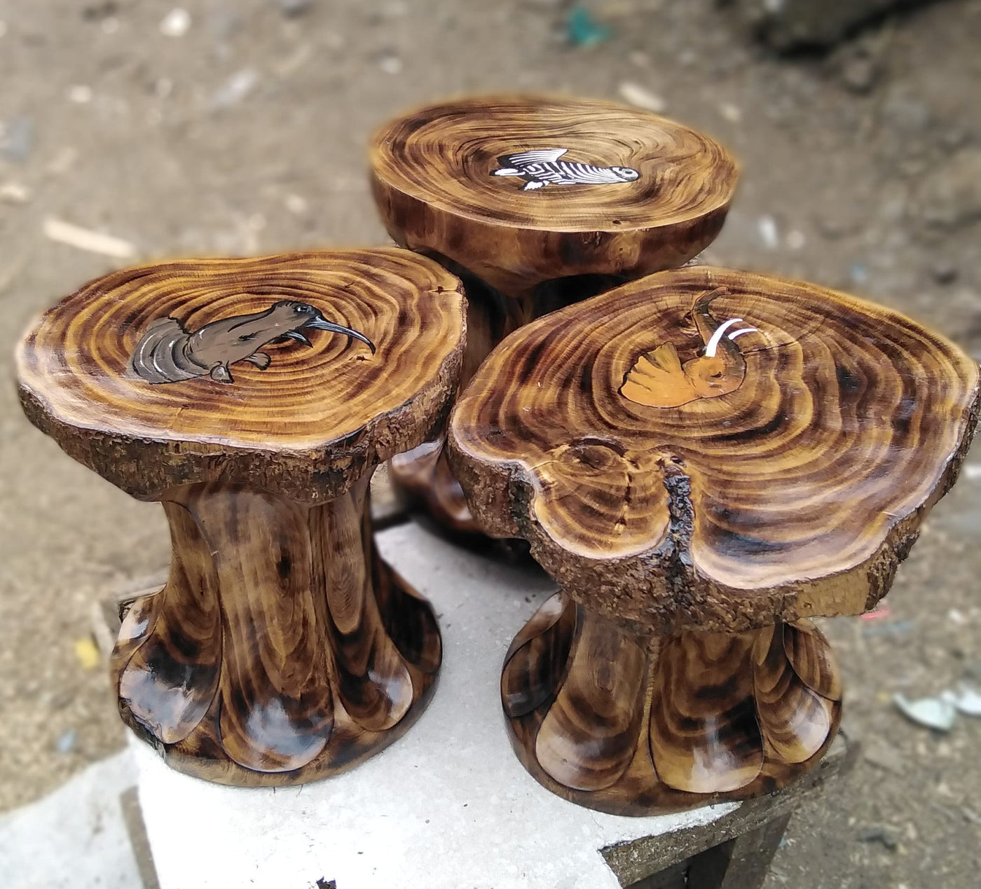 Antique wooden stump Table or Stool For Modern Homes,Outdoor or Indoor Crafts and Art work. Animal painted Table Christmas Gift.