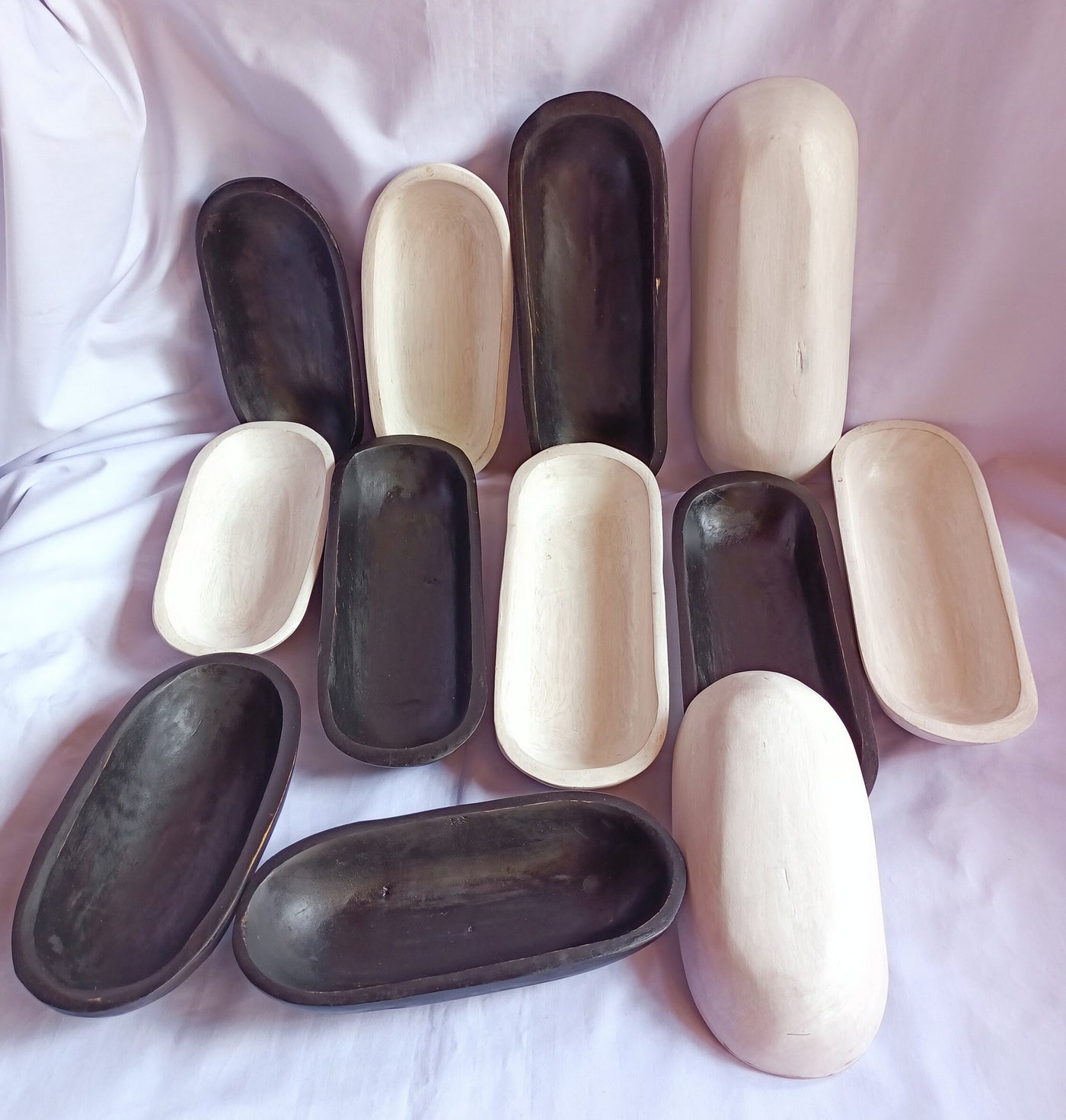 Wholesale Supply.Beautiful Handcarved Dough Bowls For Candle set of 10 (5medium11"and 5-small 9")Black-and-white.Rustic Decor.DIY Candle Kit