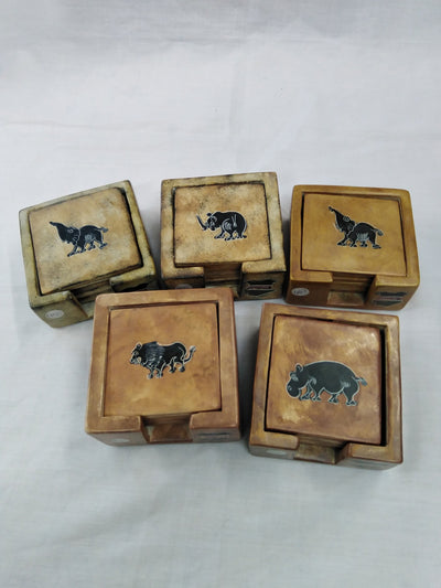 6 Soapstone Square  Coaster set with Holder. Drink Coasters. Engraved Coaster Set. Kenyan Flag Soapstone Coaster. Wildlife Animal Coasters.