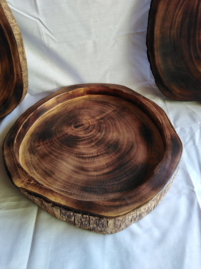 Handmade Antique Tree Trunk platter.Wood Turned Platter. Tree Trunk Chopping Board. Wooden Serving Disc Plate. Wood Bread meat Serving Tray.