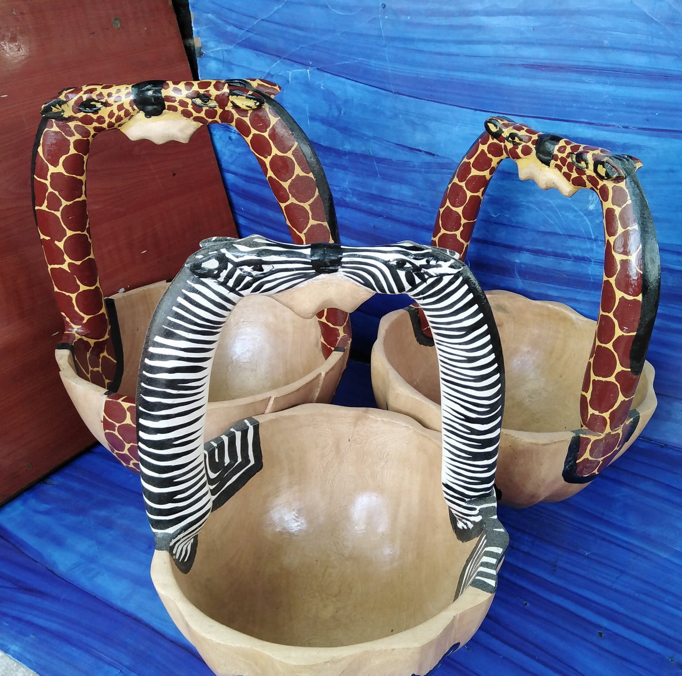 Personalised Animal Themed Shopping Basket.Handcarved Girrafe Shopping Bag.Shopping Cart. Animal Wooden Wicker Bag. Zebra Fruit Display Bag