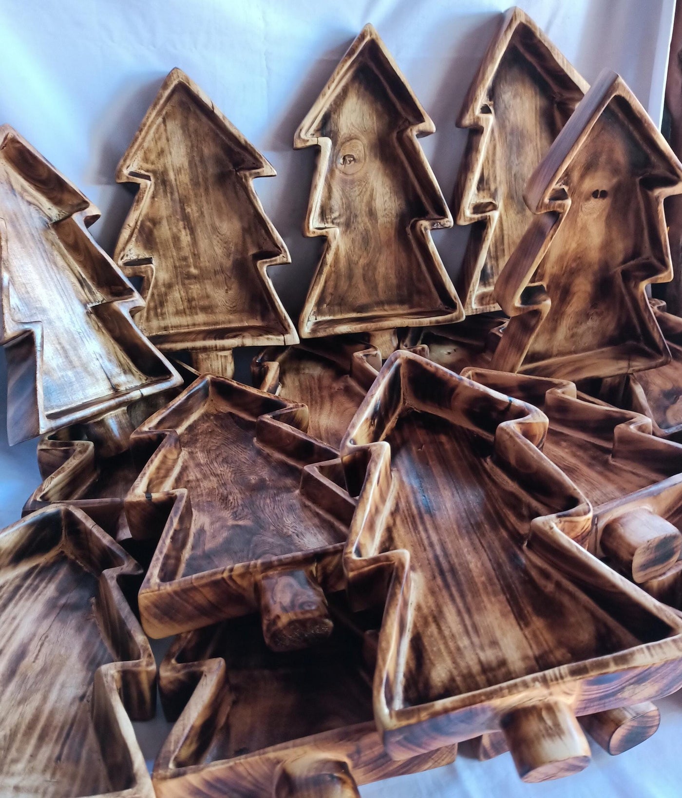 Medium Artisan Crafted Christmas tree candle Dough Bowls Qty 5 eco friendly reclaimed wood Festive Farmhouse Decor Bowls Cute Bulk Vessels
