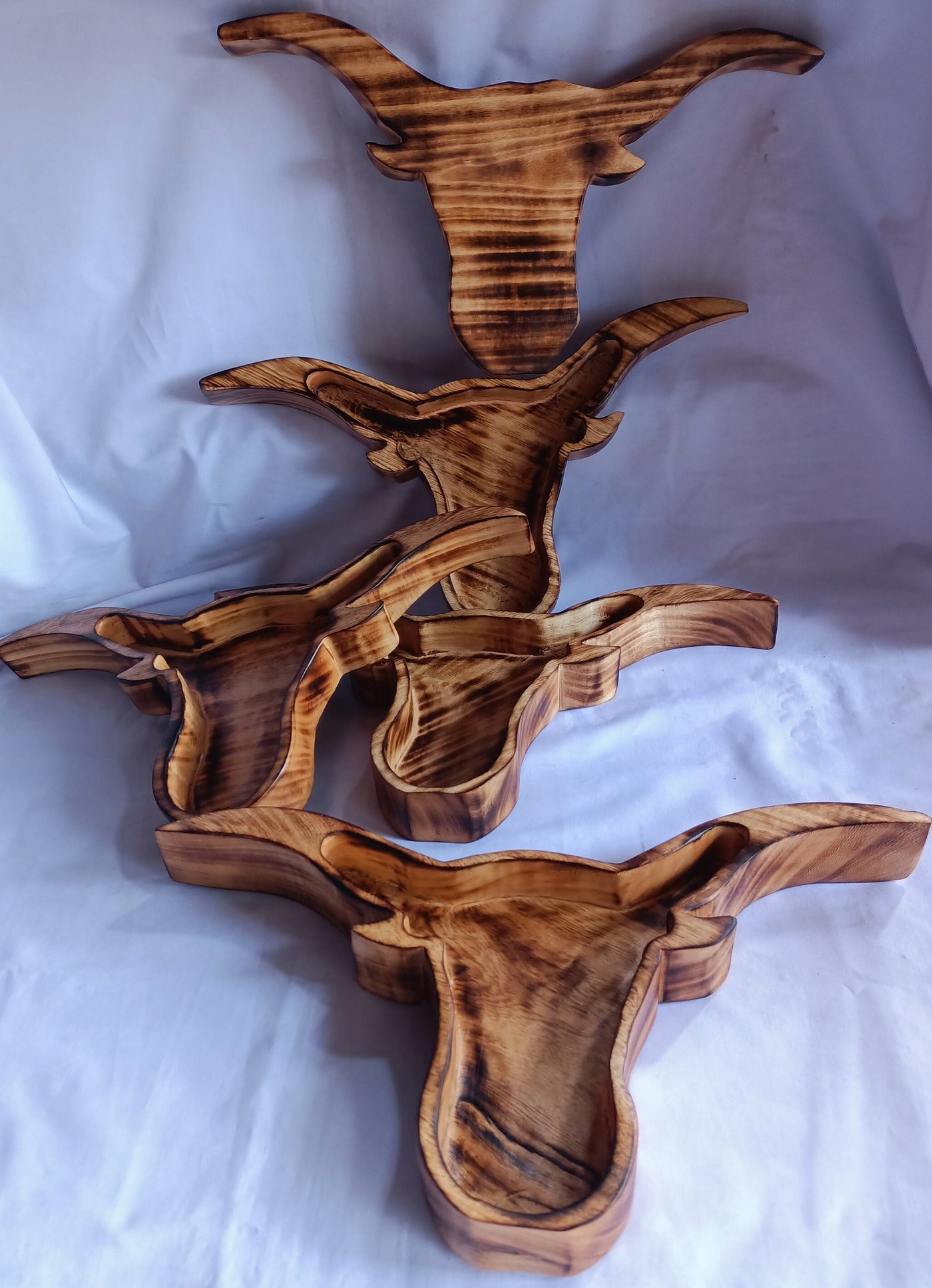 Wholesale Availability:Handmade Bull Head Dough Bowls set of 4 Handcarved Longhorns Decor Display Event Bowls.Farmhouse.Cow head wall Decor