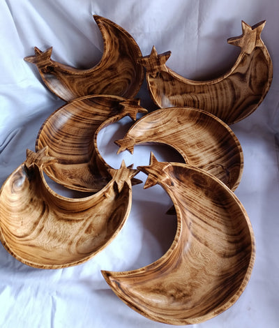 ONSALE.Wholesale Supply Qty 5 Mixed one & two Star Crescent Moon Dough bowls.Handmade  wooden Decor Bowls.Farmhouse Gifts.Diy Wax Pour