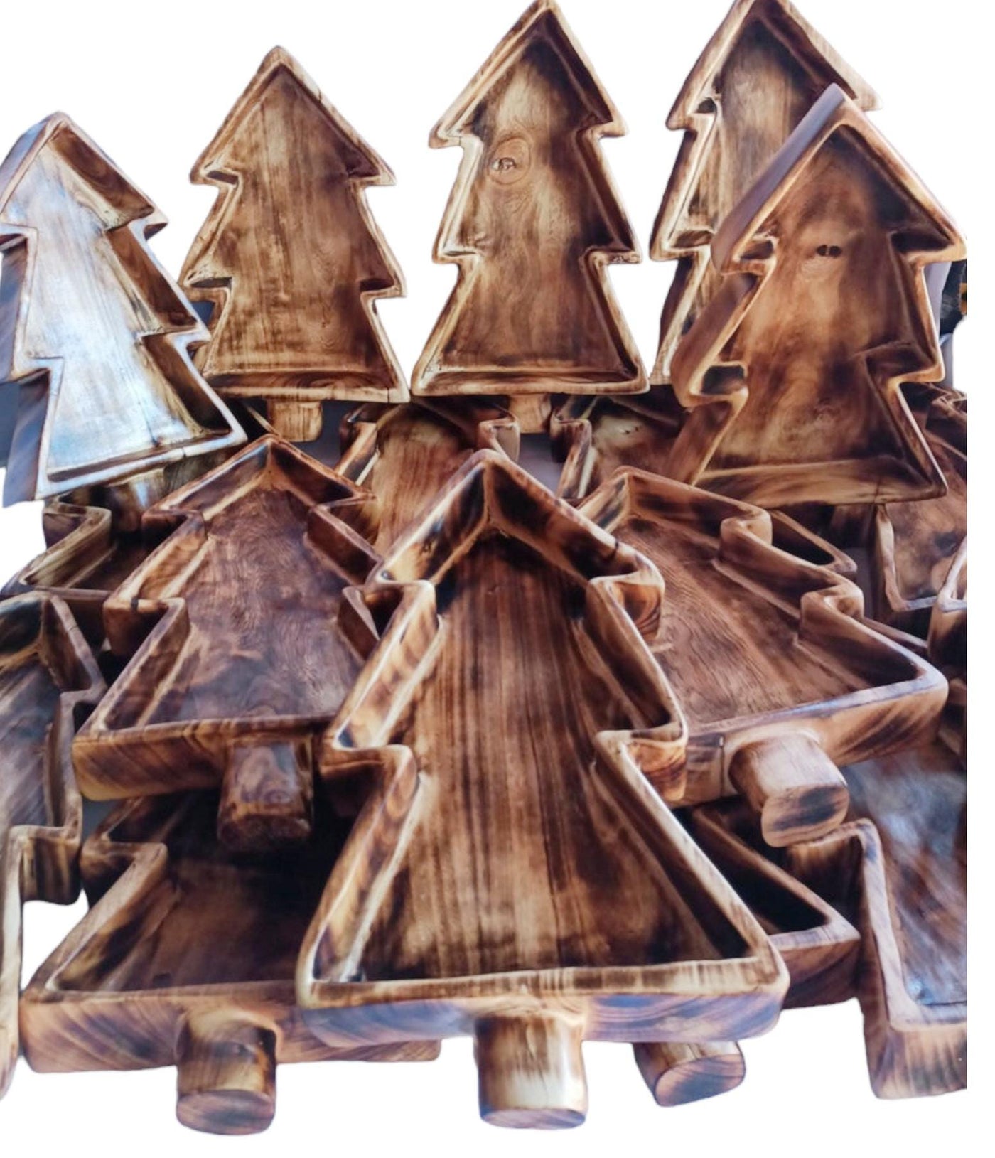 Medium Artisan Crafted Christmas tree candle Dough Bowls Qty 5 eco friendly reclaimed wood Festive Farmhouse Decor Bowls Cute Bulk Vessels