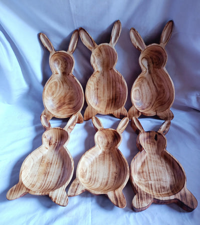 Wholesale Supply! Unique wooden Easter Bunnies Set of 5 Bowls.Candle Ready 2"HT  by 14*long 7" wide  Easter Bunny.Multi wick  Gift Bowls