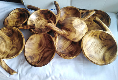 Wholesale. Personalised Unique Handcarved modern Calabash Dough Bowls  set of 10 with handles .Engraved Multipurpose wooden Decor Bowls .