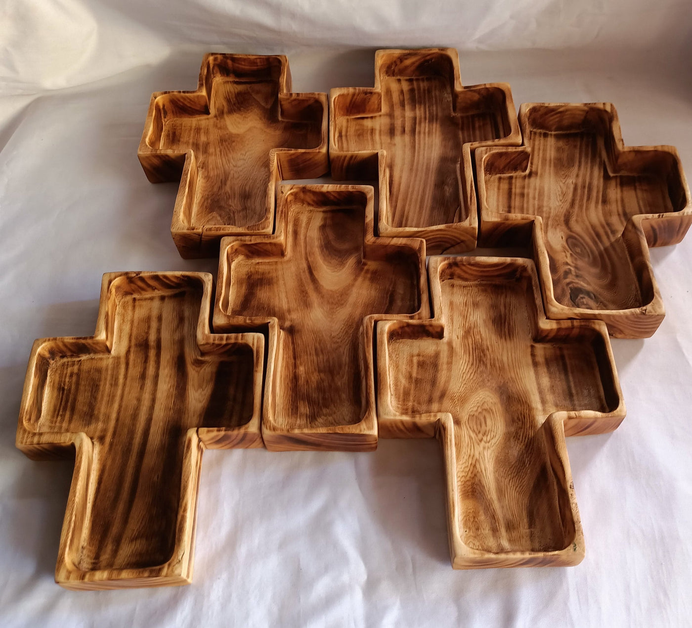 Wholesale Supply! Qty 5 Christian Cross Shaped wooden Medium Dough Bowls. Easter Gift Candle Ready  Bowls. Farmhouse Rustic Religious Decor