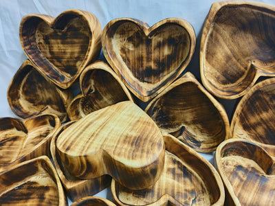 Mini Heart Bowls Cluster of 10pcs. wooden lovely 5x5" Holiday Hearts Candle Dough Bowls. Handmade wax pour Dough Bowls Gift items. 5oz bowl