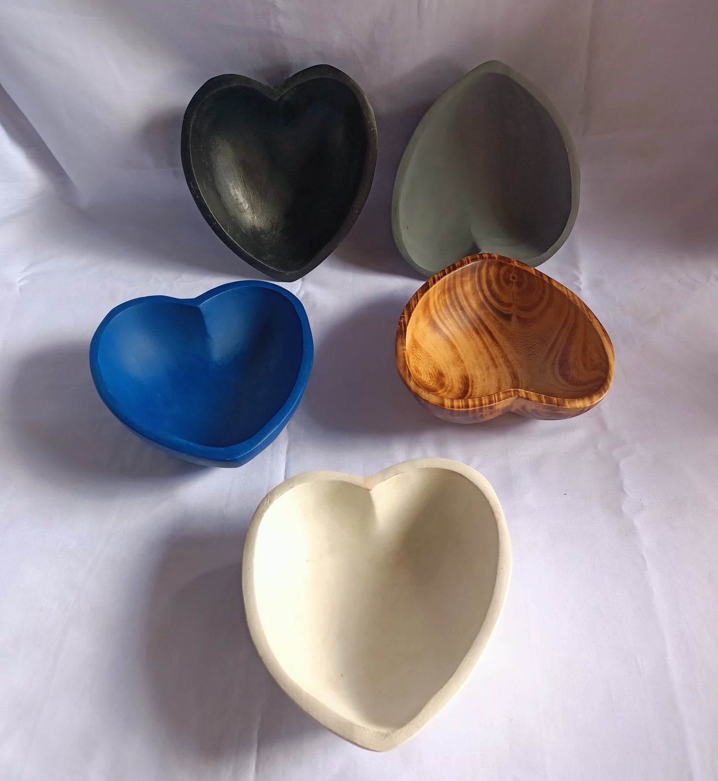 ONSALE Wholesale Handmade Heart shaped Bowls Set of 5 Coloured Dough Bowls Farmhouse Decor and Gift Bowls Valentines Colours Candle Bowls