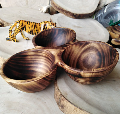 Wholesale Vintage Wooden Wood Display Dough Bowl Centerpiece. Three wick Rustic Candle Bowl.3 Dough Bowls in one .Multiple wick.Special Gift