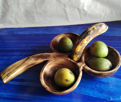 Handmade Wooden Tri Shaped 3 in One  Display Leaf Bowl. Multi Scented wooden Dough Bowl. Fruit Storage Bowl. Breakfast cereal serving Bowl