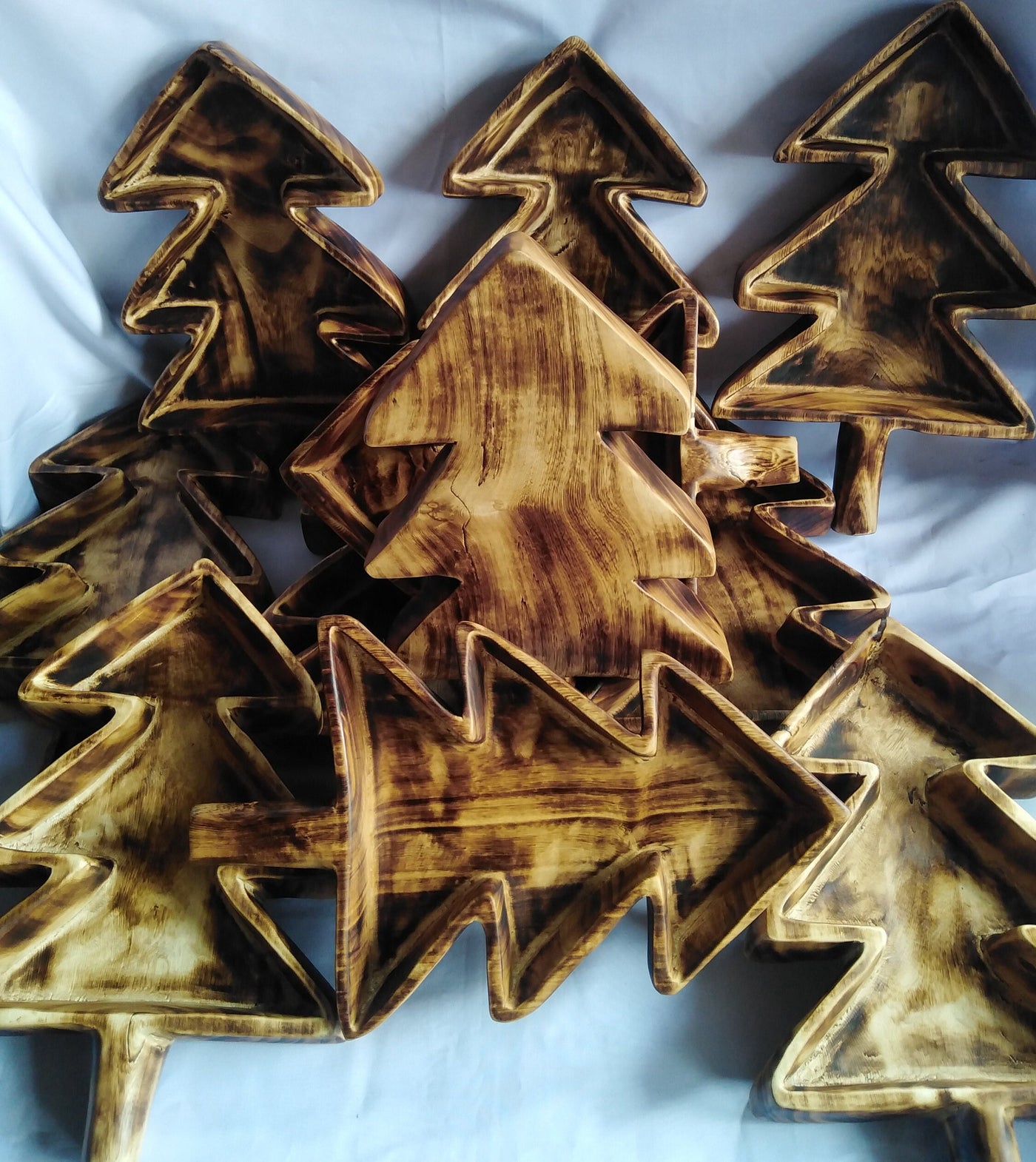 Medium Artisan Crafted Christmas tree candle Dough Bowls Qty 5 eco friendly reclaimed wood Festive Farmhouse Decor Bowls Cute Bulk Vessels
