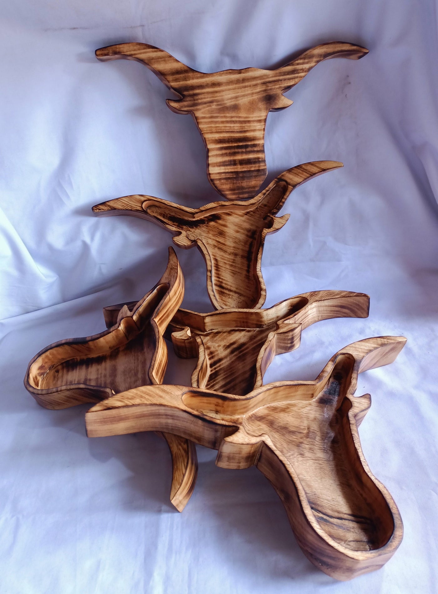 Wholesale Availability:Handmade Bull Head Dough Bowls set of 4 Handcarved Longhorns Decor Display Event Bowls.Farmhouse.Cow head wall Decor
