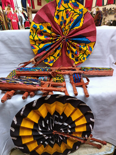 ONSALE.Wholesale Random Ankara Folding fabric fans Set of 185. kente African Hand fan/ Gift Items Fabric leather fan. African Folding Fans.