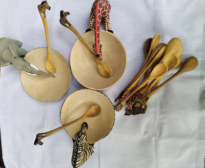 Wholesale. Two Handmade wooden Drinking Animal Bowls. Drinking Giraffe Easter Bowls. Customised Gift items. Wildlife Drinking water Bowls.