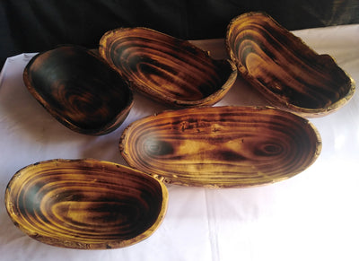 ONSALE.Wholesale.Unique Rough Bark edged Dough Bowls set of 5.Handcarved Bark Display Bowls.Rustic Trunk Wood Candle Bowls. Farmhouse Decor