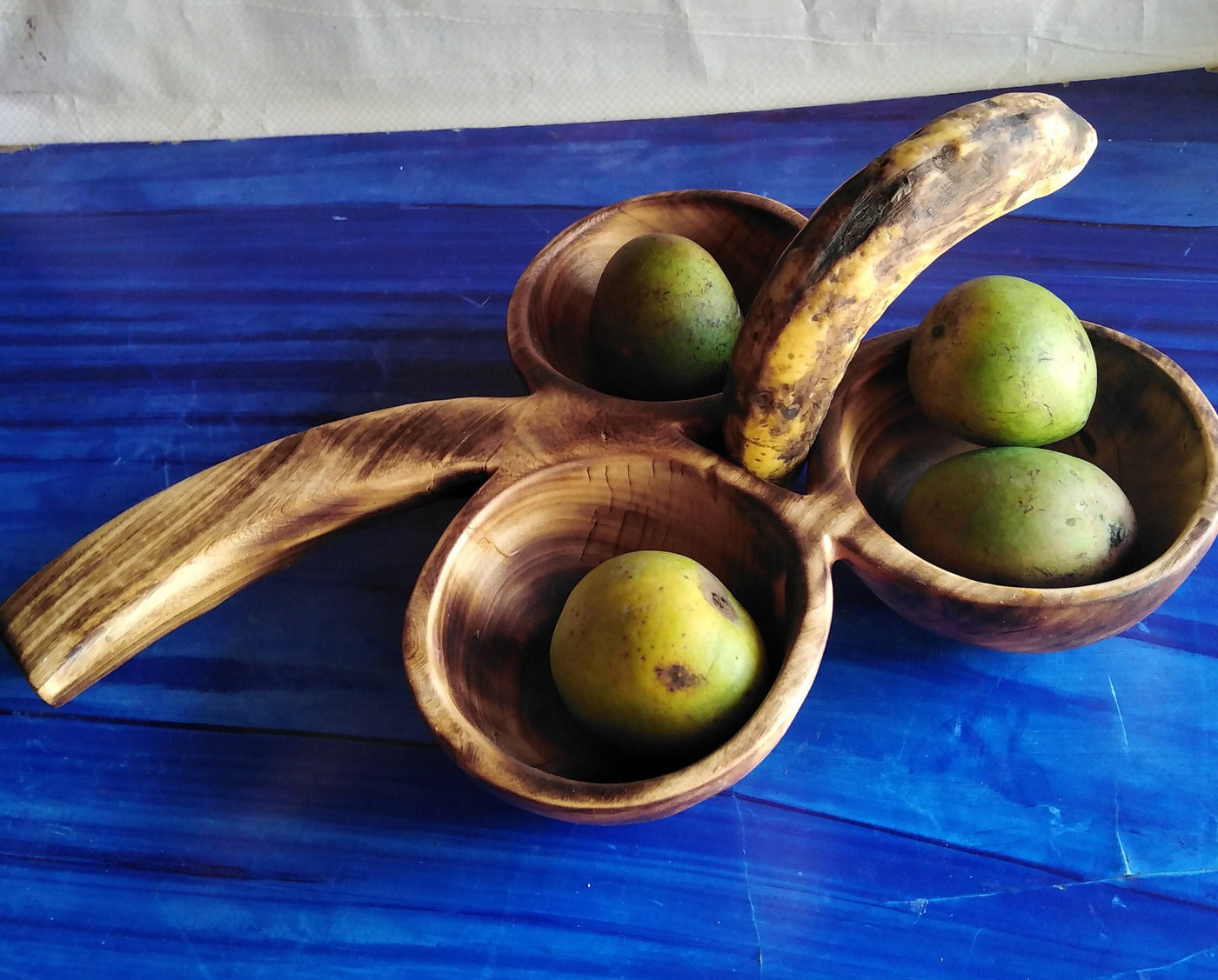 Handmade Wooden Tri Shaped 3 in One  Display Leaf Bowl. Multi Scented wooden Dough Bowl. Fruit Storage Bowl. Breakfast cereal serving Bowl