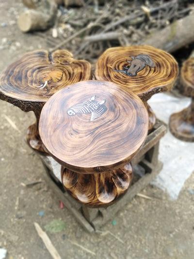 Antique wooden stump Table or Stool For Modern Homes,Outdoor or Indoor Crafts and Art work. Animal painted Table Christmas Gift.