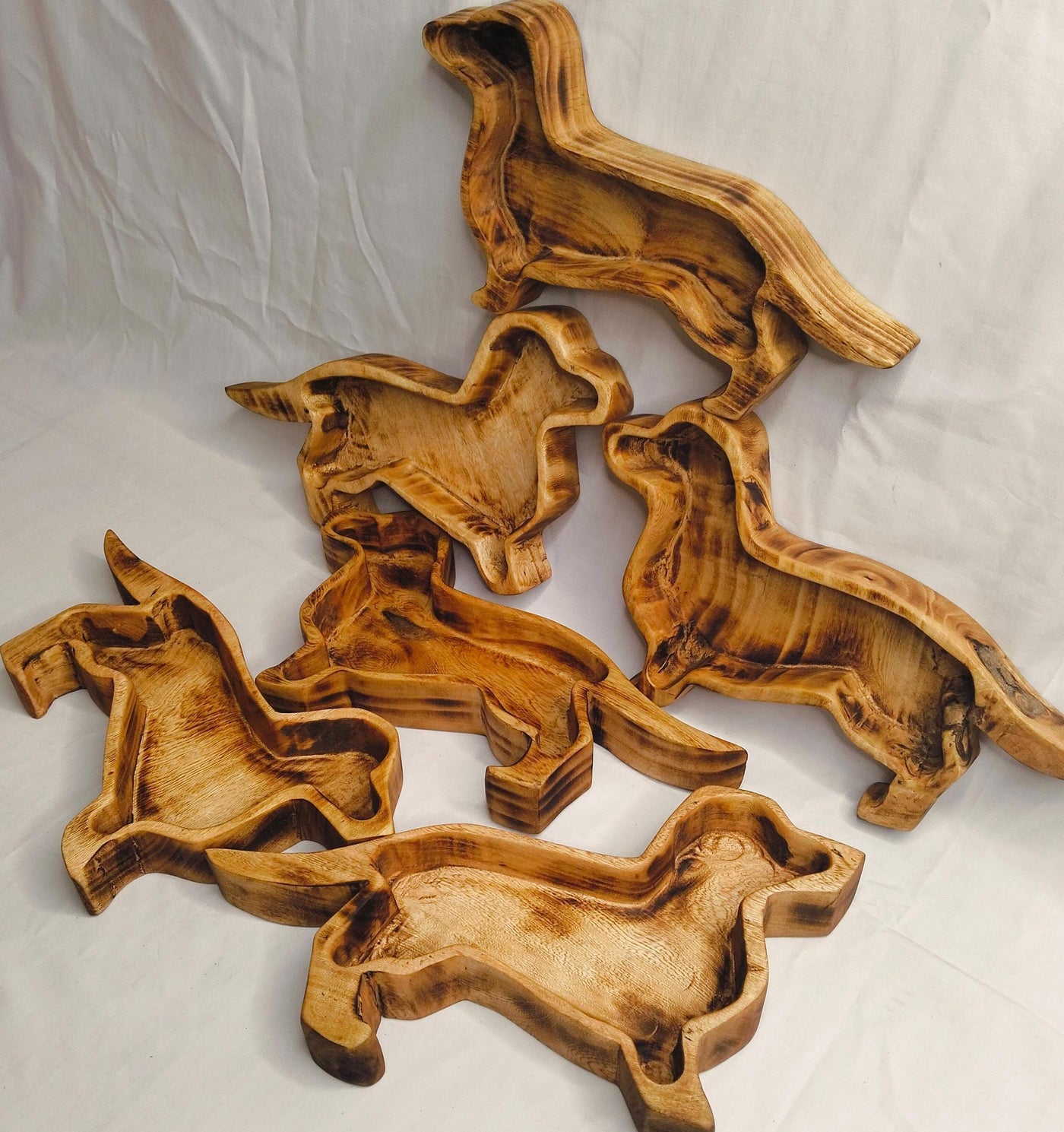 Handmade Dachshund Dog Wooden Dough Bowls set of 6 Candle Diy 12x5 inch Sausage Dog wax pour Bowl Farmhouse Decor Gift items Pet FeederBowls