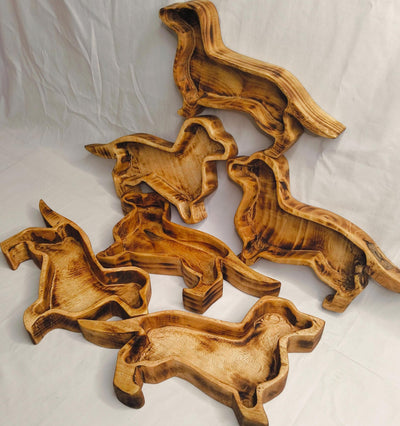 Handmade Dachshund Dog Wooden Dough Bowls set of 6 Candle Diy 12x5 inch Sausage Dog wax pour Bowl Farmhouse Decor Gift items Pet FeederBowls