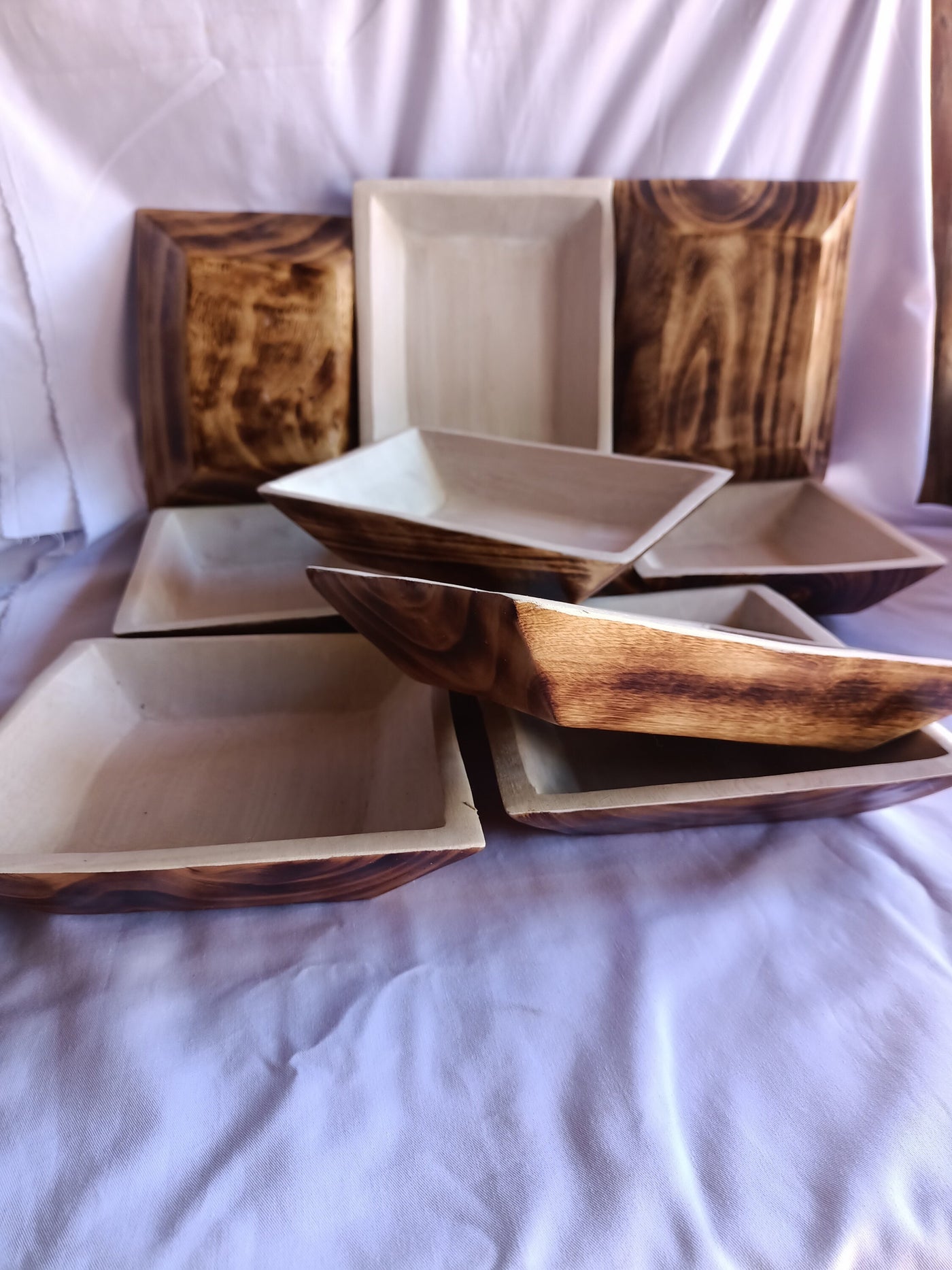 Personalized 9*7" Natural wood Dough Bowls Painted white on the Inside Surface. QTY 10 Beautiful Engraved Business name Candle Bowls. SALE.