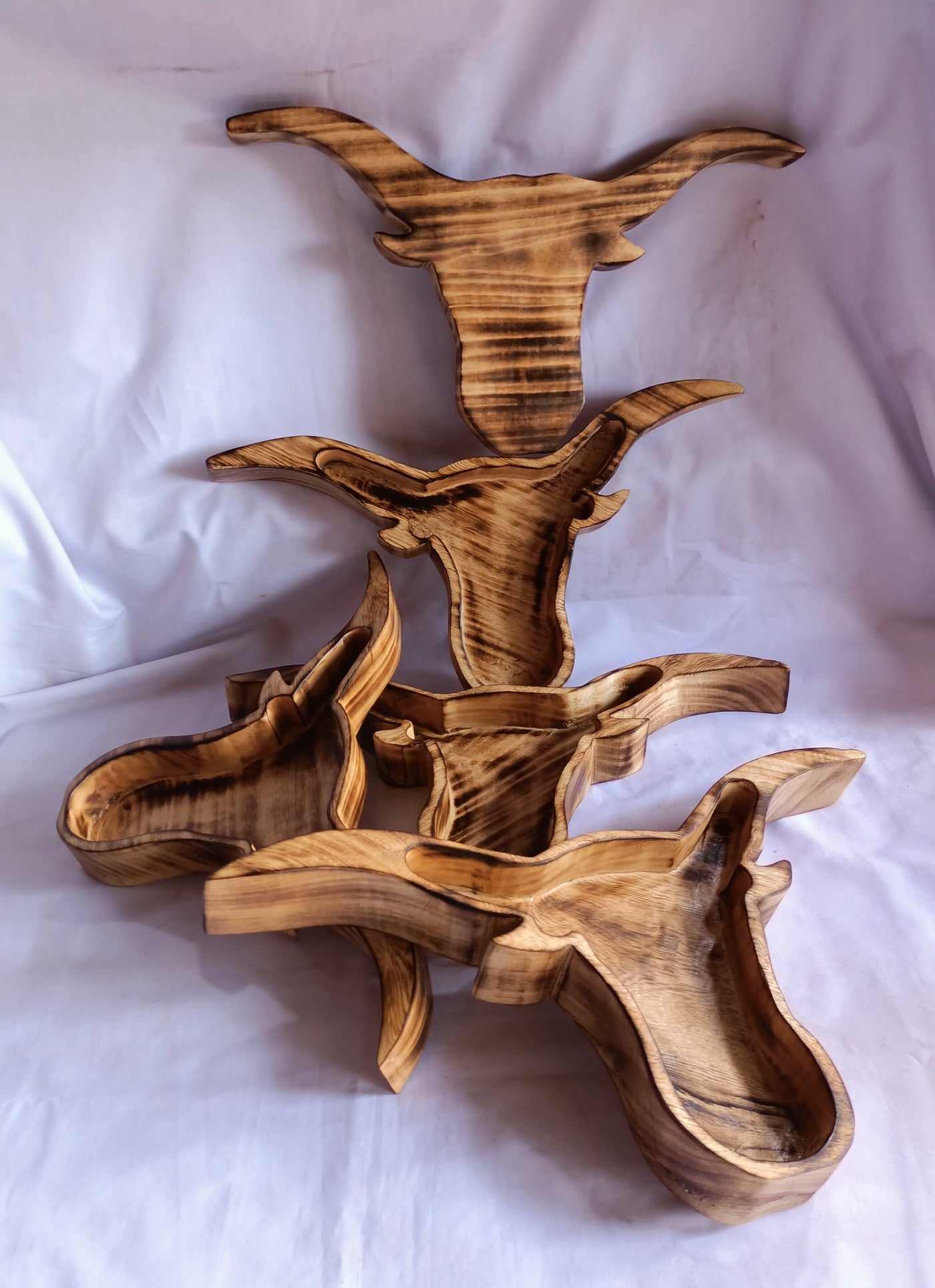 Wholesale Availability:Handmade Bull Head Dough Bowls set of 4 Handcarved Longhorns Decor Display Event Bowls.Farmhouse.Cow head wall Decor