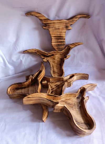 Wholesale Availability:Handmade Bull Head Dough Bowls set of 4 Handcarved Longhorns Decor Display Event Bowls.Farmhouse.Cow head wall Decor