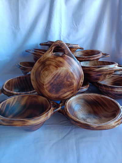 New .Double Handle Handmade wooden Ringed Rounded Dough Bowls set of 6.Farmhouse Decor stackable Customized Bowls.Free shipping worldwide.