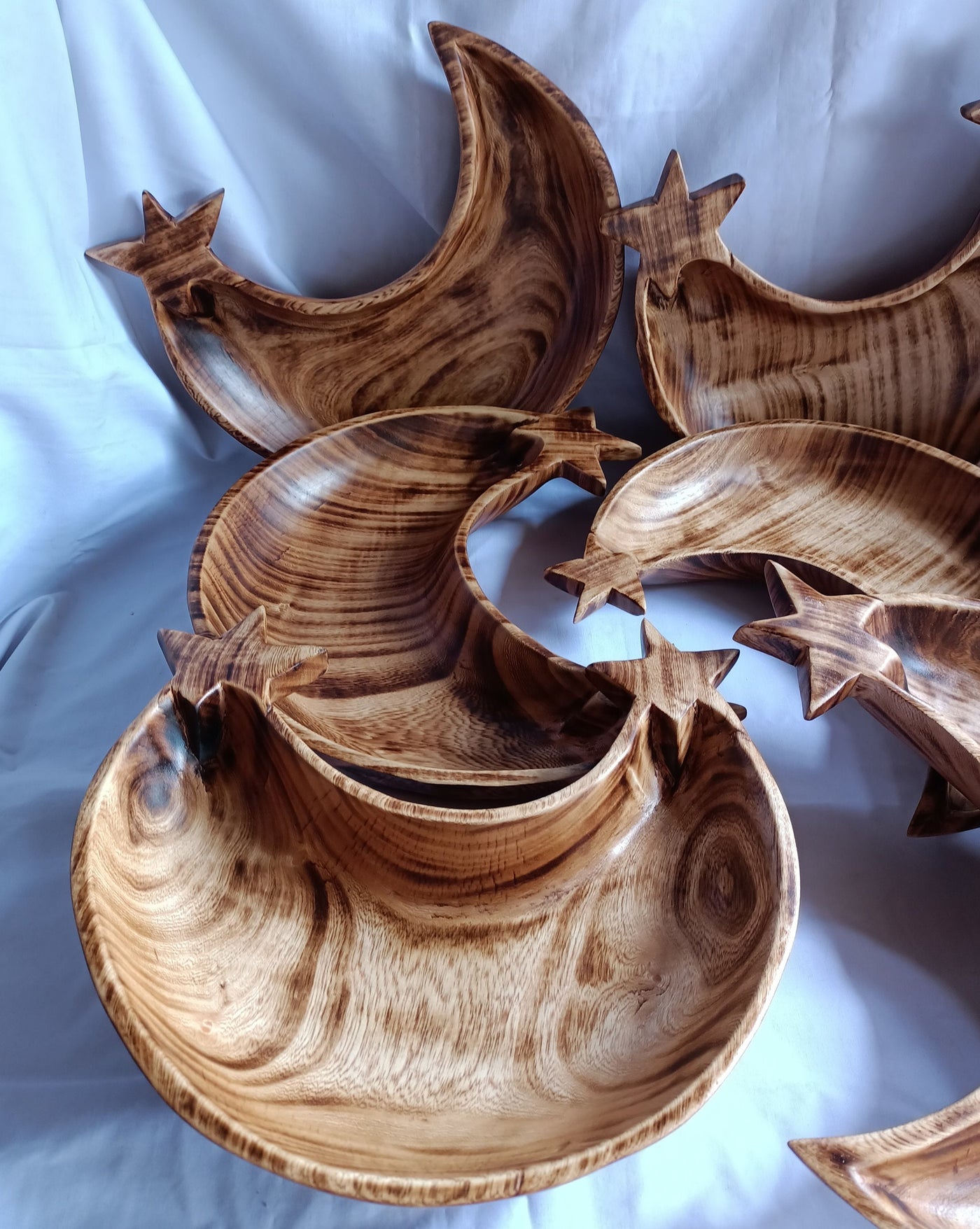ONSALE.Wholesale Supply Qty 5 Mixed one & two Star Crescent Moon Dough bowls.Handmade  wooden Decor Bowls.Farmhouse Gifts.Diy Wax Pour