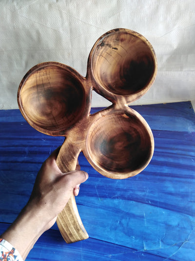 Handmade Wooden Tri Shaped 3 in One  Display Leaf Bowl. Multi Scented wooden Dough Bowl. Fruit Storage Bowl. Breakfast cereal serving Bowl