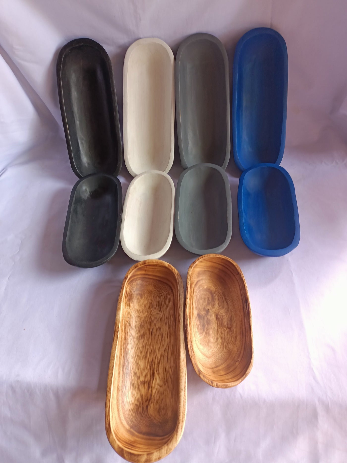 Wholesale Deals! 10 mixed Oblong Dough Bowls with Five  Different Colours. 11" and 9" Boats Candle Bowls. Farmhouse Decor Gift items Bowls.