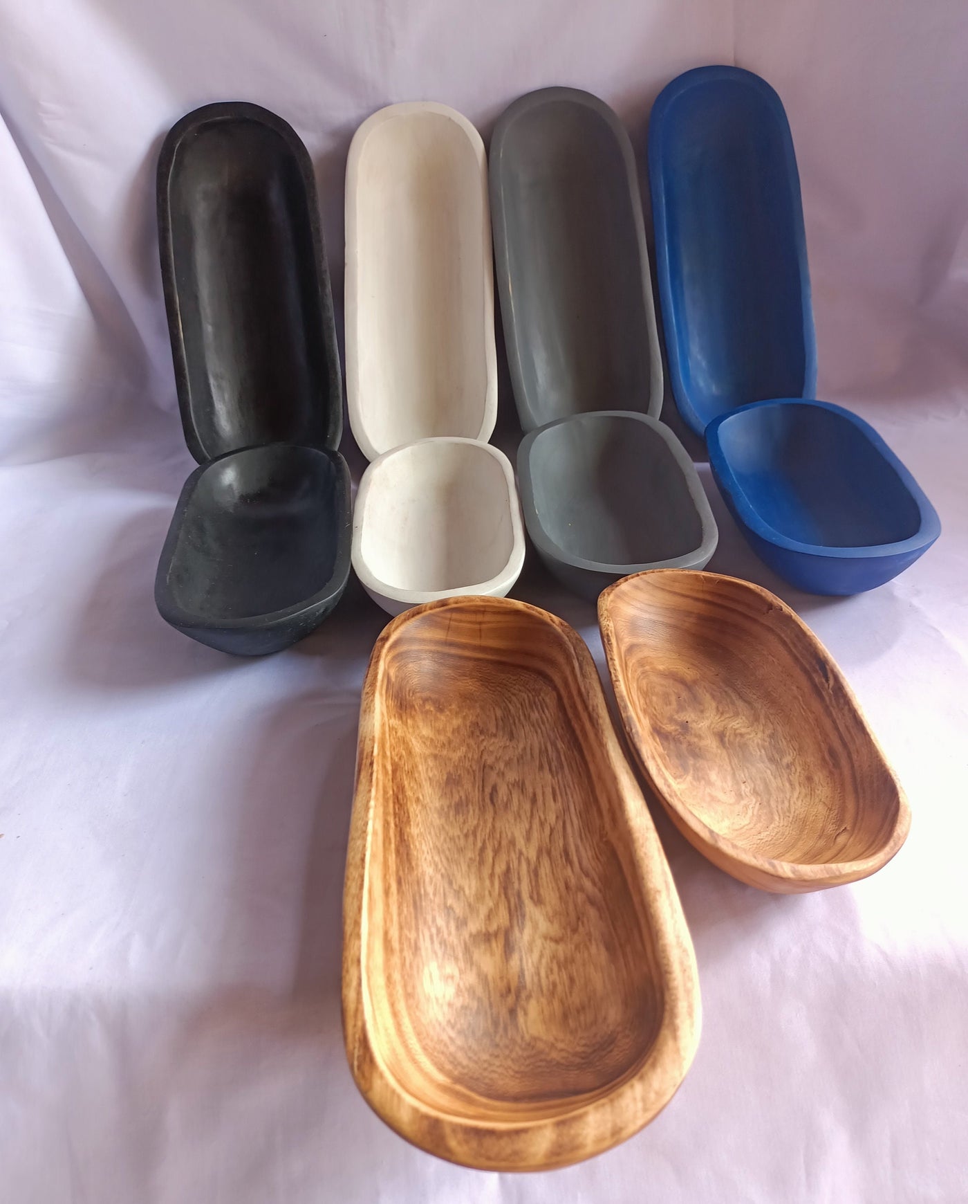 Wholesale Deals! 10 mixed Oblong Dough Bowls with Five  Different Colours. 11" and 9" Boats Candle Bowls. Farmhouse Decor Gift items Bowls.