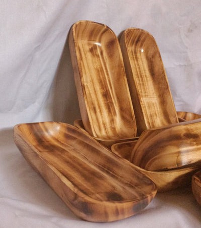 New Bowls Alert!Elegantly  Handcarved Square edged Oval Dough Bowls Set of 6.Wholesale 11" and 9" Long.Candle Pour Safe and Ready.Gift items