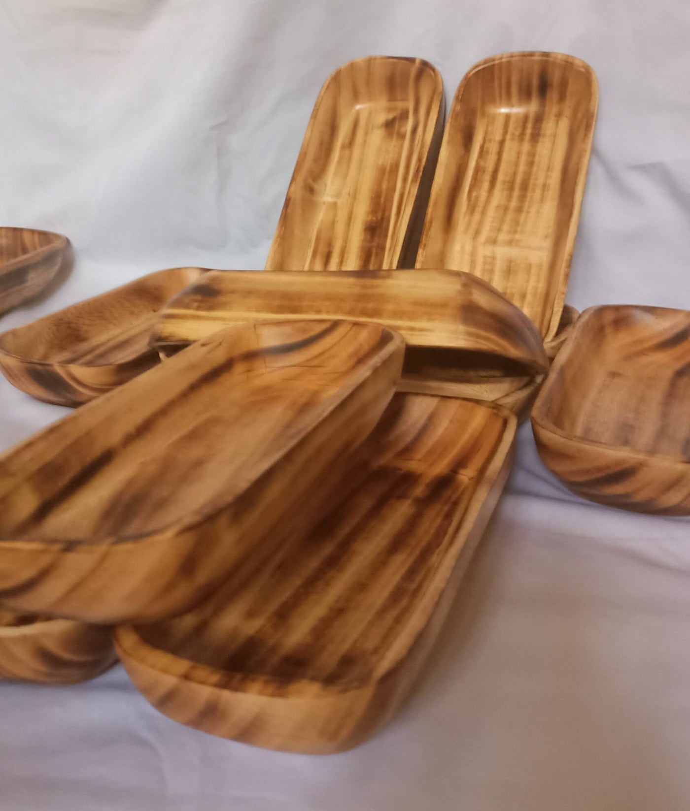 New Bowls Alert!Elegantly  Handcarved Square edged Oval Dough Bowls Set of 6.Wholesale 11" and 9" Long.Candle Pour Safe and Ready.Gift items