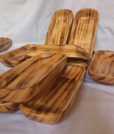 New Bowls Alert!Elegantly  Handcarved Square edged Oval Dough Bowls Set of 6.Wholesale 11" and 9" Long.Candle Pour Safe and Ready.Gift items